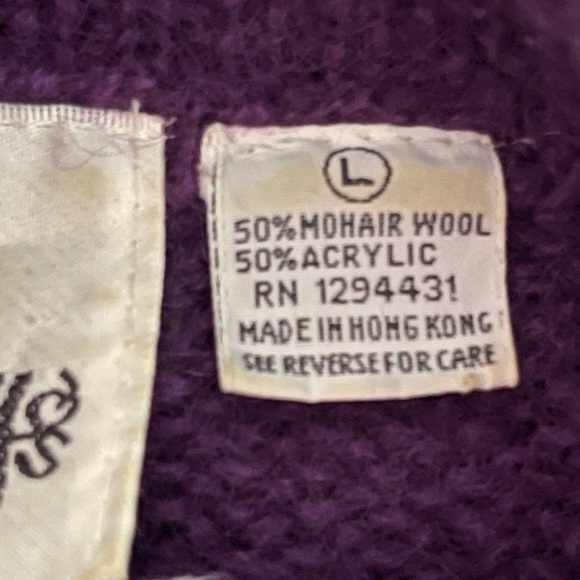 VTG Cherry’s 80s Womens Plum Purple Wool Sweater Colorful Grannycore Mockneck - Picture 4 of 6